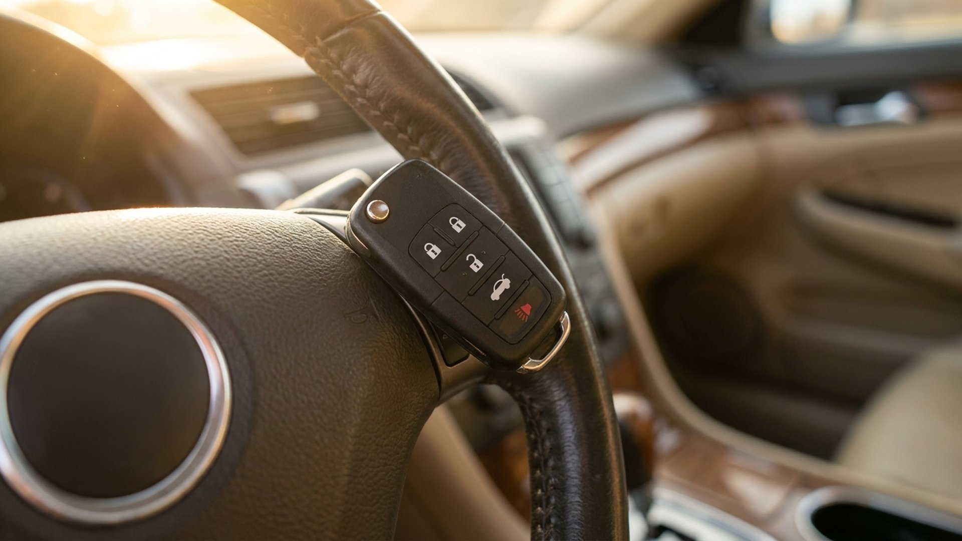 Control remoto de Jetta sobre el volante del auto